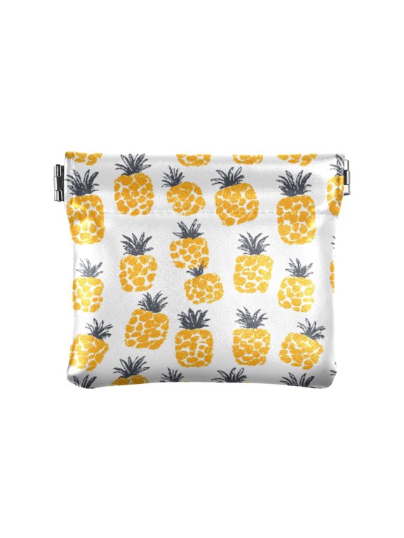Women's Coin Purse Pineapple Tile Yellow Pattern Small Leather Zipperless Wallet Card Holder Keychain Essentials