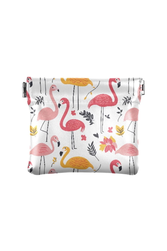 Women's Coin Purse Pink Flamingo Small Leather Zipperless Wallet Card Holder Keychain Essentials