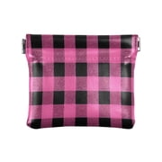 Womens Coin Purse Pink Grid Pattern Small Leather Zipperless Wallet Card Holder Keychain Essentials