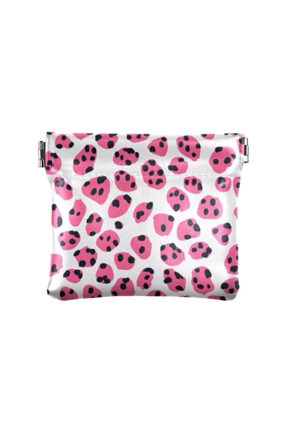 Women's Coin Purse Pink Leopard Print Small Leather Zipperless Wallet Card Holder Keychain Essentials