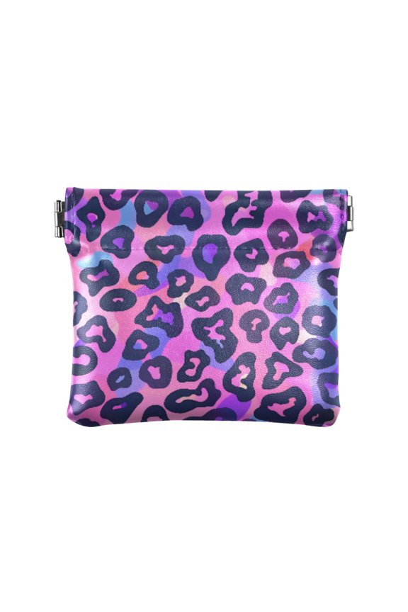 Women's Coin Purse Pink Leopard Print Small Leather Zipperless Wallet Card Holder Keychain Essentials