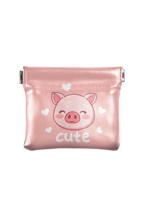 Women's Coin Purse Pink Pig Heart Cute Small Leather Zipperless Wallet Card Holder Keychain Essentials