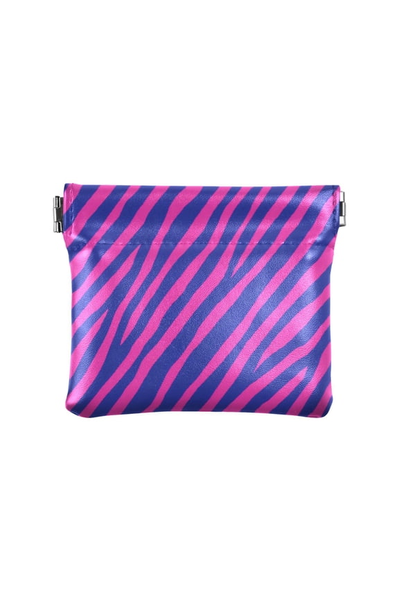 Women's Coin Purse Pink Zebra Pattern Small Leather Zipperless Wallet Card Holder Keychain Essentials