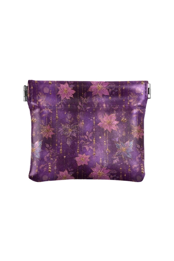Women's Coin Purse Purple Noble Decorative Flower Pattern Small Leather Zipperless Wallet Card Holder Keychain Essentials