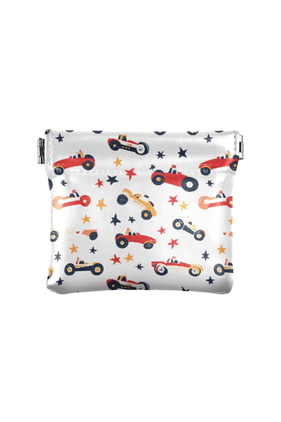 Women's Coin Purse Racing Car Pattern Small Leather Zipperless Wallet Card Holder Keychain Essentials