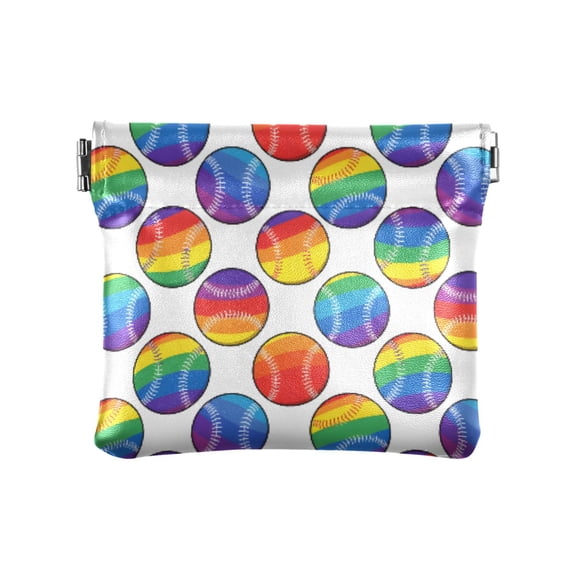 Women's Coin Purse Rainbow Baseball White Background Pattern Small Leather Zipperless Wallet Card Holder Keychain Essentials
