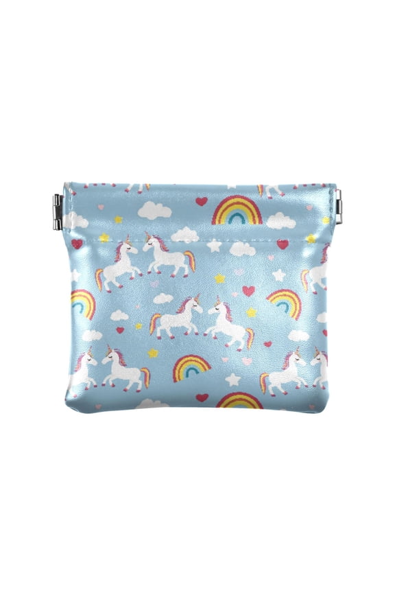 Women's Coin Purse Rainbow Cloud Horse Pattern Small Leather Zipperless Wallet Card Holder Keychain Essentials