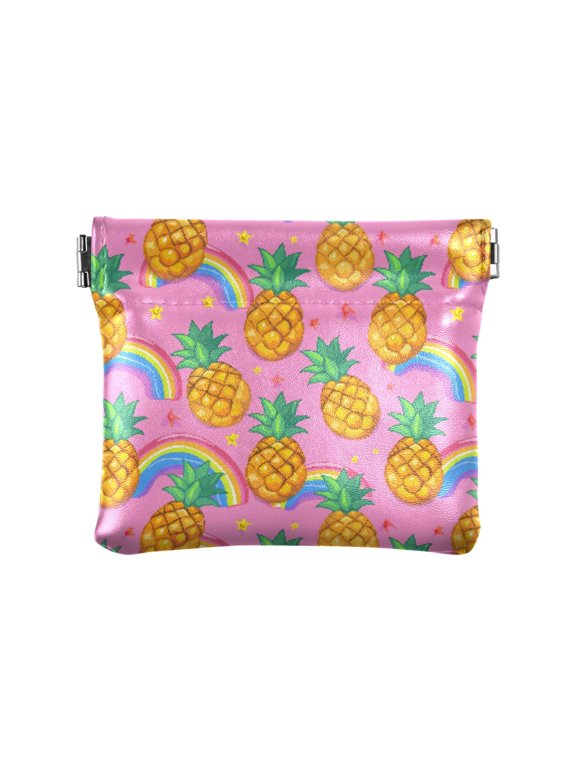 Women's Coin Purse Rainbow and Pineapple Pattern Small Leather Zipperless Wallet Card Holder Keychain Essentials