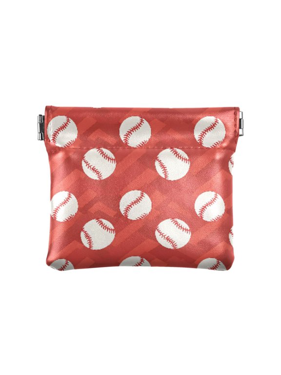 Women's Coin Purse Red Chevron Baseball Pattern Small Leather Zipperless Wallet Card Holder Keychain Essentials
