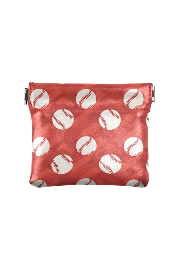 Women's Coin Purse Red Chevron Baseball Pattern Small Leather Zipperless Wallet Card Holder Keychain Essentials
