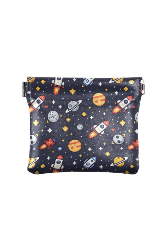 Women's Coin Purse Rocket Pixel Style Small Leather Zipperless Wallet Card Holder Keychain Essentials
