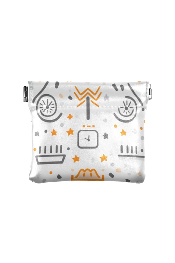 Women's Coin Purse Simple Icons Pattern Small Leather Zipperless Wallet Card Holder Keychain Essentials