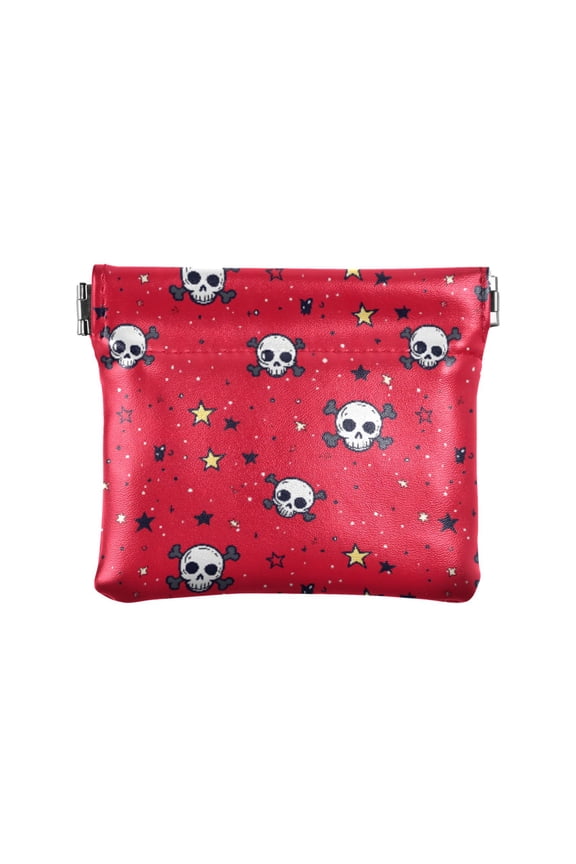 Women's Coin Purse Skull Black Pattern Small Leather Zipperless Wallet Card Holder Keychain Essentials