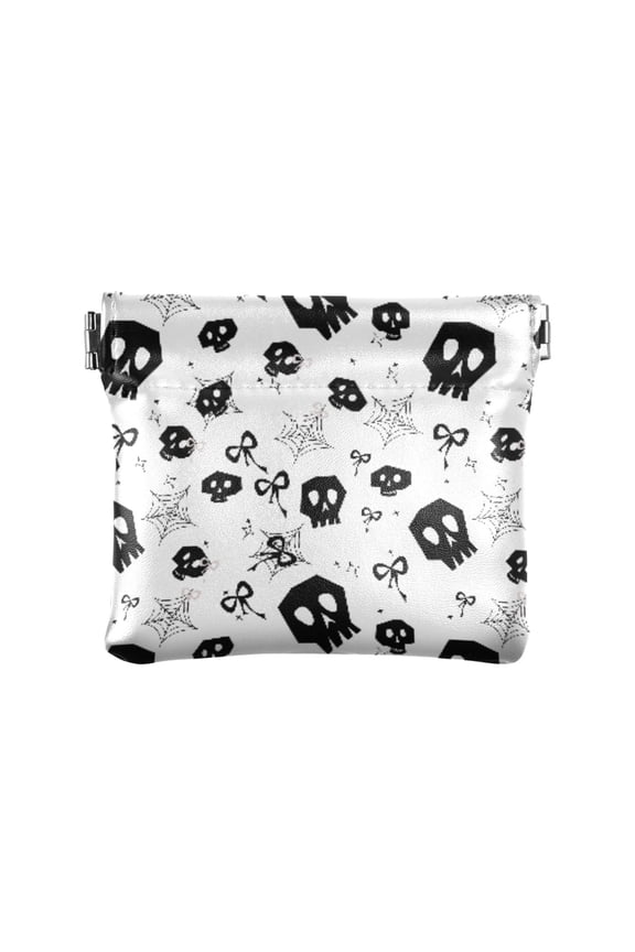 Women's Coin Purse Skull Head Web Pattern Small Leather Zipperless Wallet Card Holder Keychain Essentials