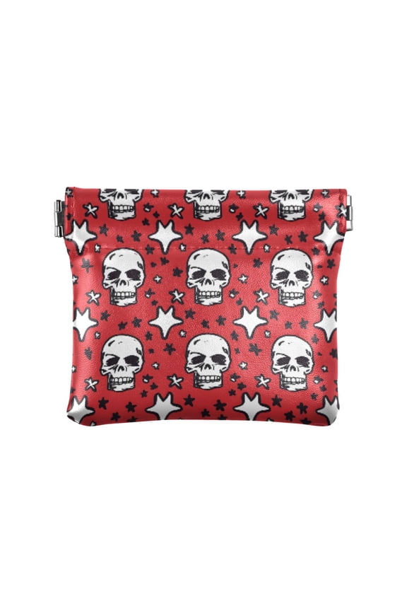 Women's Coin Purse Skull Pattern Small Leather Zipperless Wallet Card Holder Keychain Essentials
