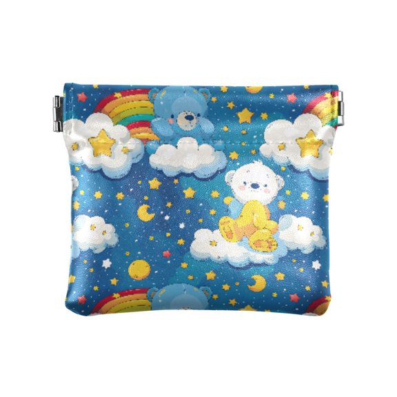 Women's Coin Purse Sky Bear Oil Paint Pattern Small Leather Zipperless Wallet Card Holder Keychain Essentials