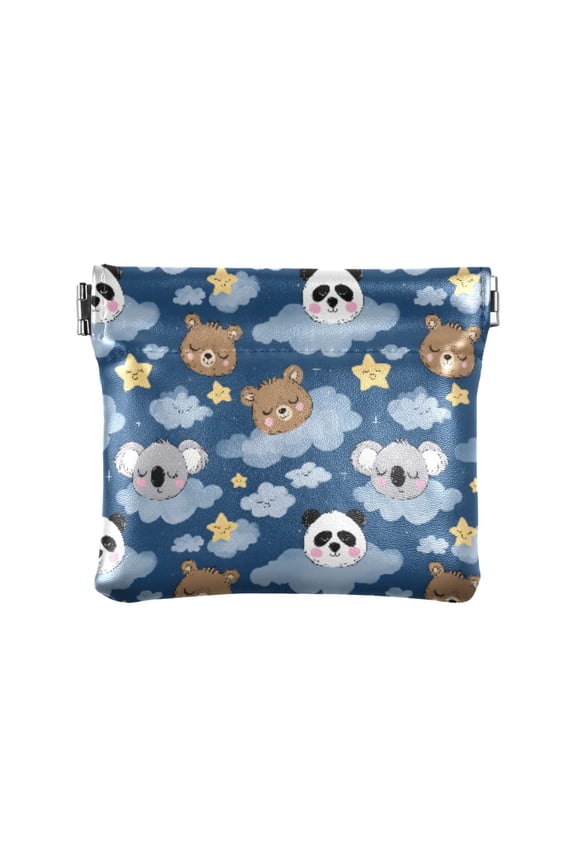 Women's Coin Purse Sloth Panda Pattern Small Leather Zipperless Wallet Card Holder Keychain Essentials