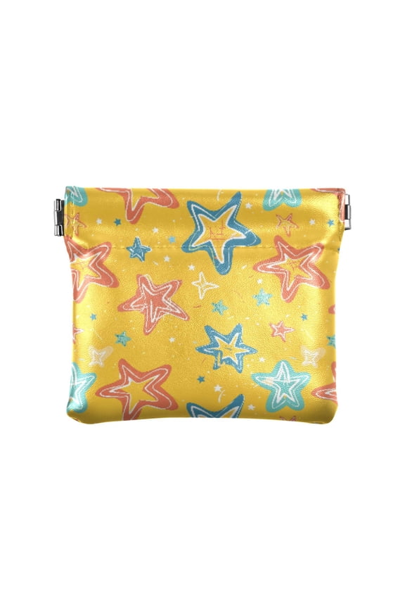Women's Coin Purse Star Colorful Pattern Small Leather Zipperless Wallet Card Holder Keychain Essentials