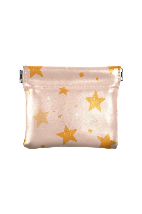 Women's Coin Purse Star Pattern Small Leather Zipperless Wallet Card Holder Keychain Essentials