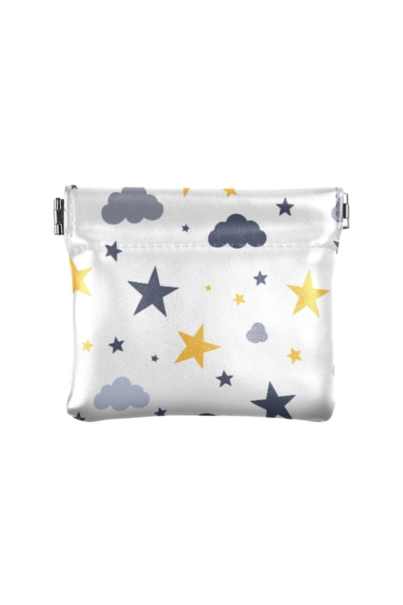 Women's Coin Purse Stars and Clouds Drawn Small Leather Zipperless Wallet Card Holder Keychain Essentials