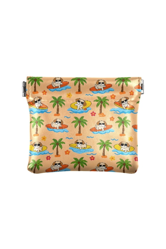 Women's Coin Purse Surfboard Puppy Pattern Small Leather Zipperless Wallet Card Holder Keychain Essentials