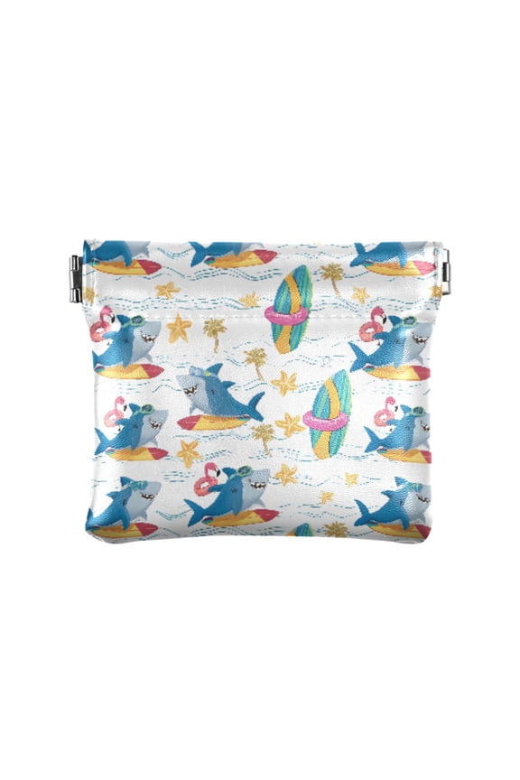 Women's Coin Purse Surfing Blue Shark Pattern Small Leather Zipperless Wallet Card Holder Keychain Essentials
