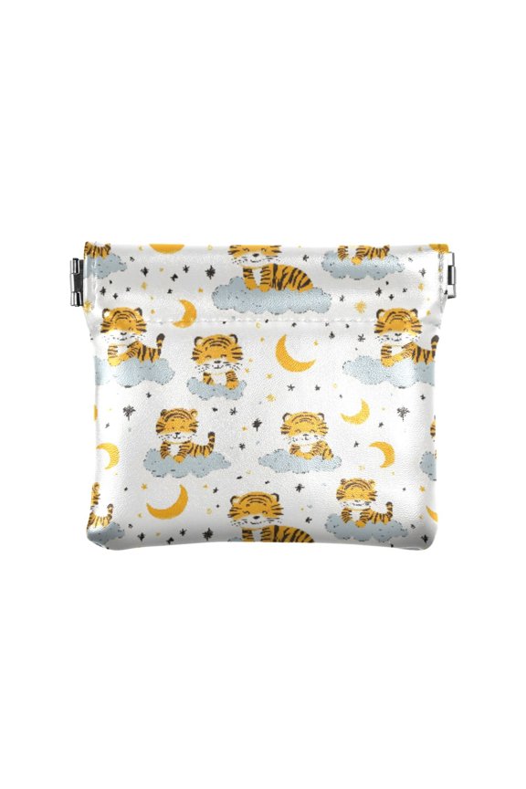 Women's Coin Purse Tiger Cloud Pattern Small Leather Zipperless Wallet Card Holder Keychain Essentials