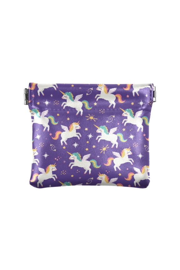 Women's Coin Purse Unicorn Pattern Small Leather Zipperless Wallet Card Holder Keychain Essentials