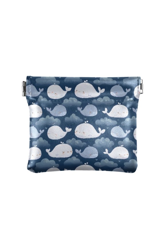 Women's Coin Purse Whale Cloud Pattern Small Leather Zipperless Wallet Card Holder Keychain Essentials