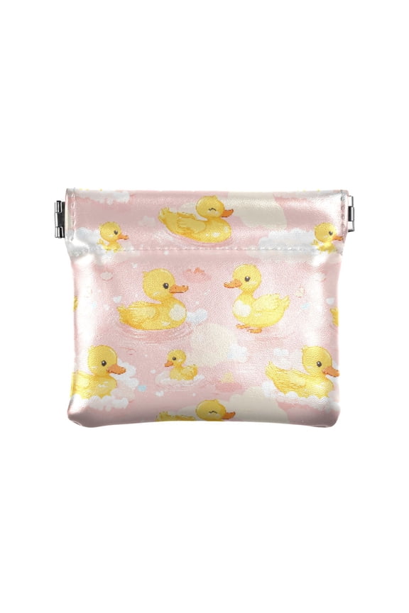 Women's Coin Purse Yellow Duck Cloud Pattern Small Leather Zipperless Wallet Card Holder Keychain Essentials
