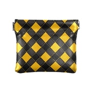 Womens Coin Purse Yellowand Black Grid Pattern Small Leather Zipperless Wallet Card Holder Keychain Essentials