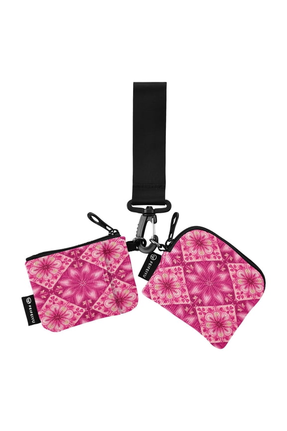 Women's Coin Purses Keychain Wallet Mini Zip Dual Pouch Wristlet Portable Coin Purse Small Wallets For Travel Sports Outdoors Beautiful Pink Pattern