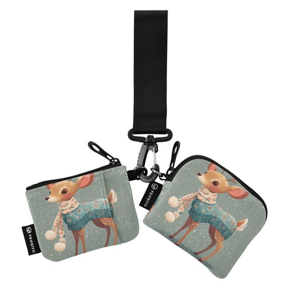 Women's Coin Purses Keychain Wallet Mini Zip Dual Pouch Wristlet Portable Coin Purse Small Wallets For Travel Sports Outdoors Cute Christmas Deer