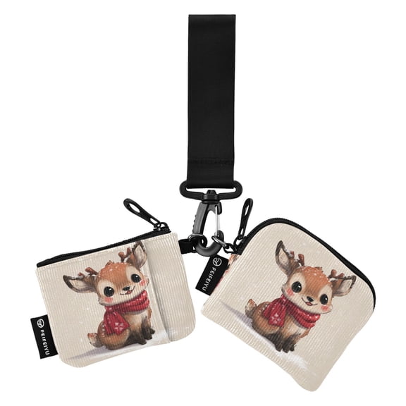 Women's Coin Purses Keychain Wallet Mini Zip Dual Pouch Wristlet Portable Coin Purse Small Wallets For Travel Sports Outdoors Cute Yellow Christmas Deer