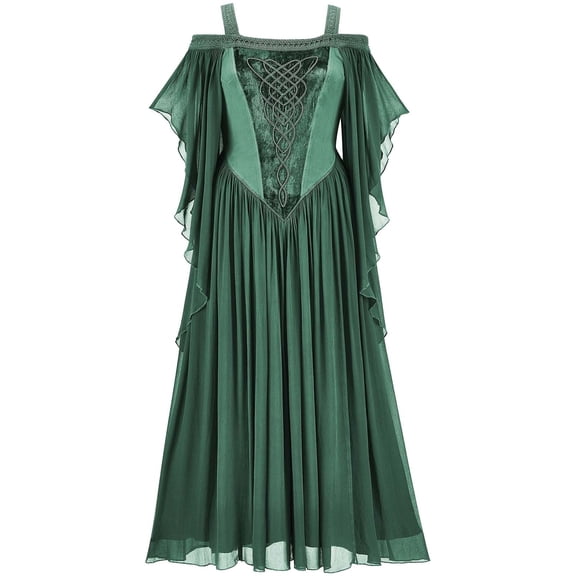 Women's Cold Shoulder Butterfly Sleeve Halloween Gothic Dress Retro Medieval Renaissance Cosplay Party Dresses