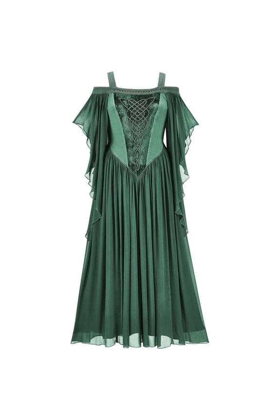 Women's Cold Shoulder Butterfly Sleeve Halloween Gothic Dress Retro Medieval Renaissance Cosplay Party Dresses