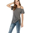 thumbnail image 1 of Women's Cold Shoulder Pullover Tops for Women, Short Sleeve O-Neck Blouse Tops for Juniors Solid Color T-Shirt Front Knot Twist Tunic Tops S-2XL, 1 of 6