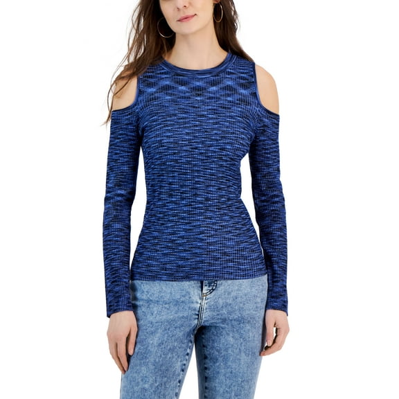 Women's Cold Shoulder Space Dye Sweater Indigo Sea L