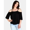 thumbnail image 1 of American High Women’s Cold Shoulder Top with Lace Inset, Sizes S-XL, 1 of 5