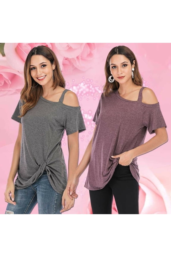 Women's Cold Shoulder Tops Short Sleeve Twist Knot Top Casual Casual Tops Slippery ShoulderT-Shirts