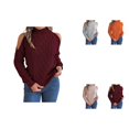 thumbnail image 1 of Women's Cold Shoulder Turtleneck Sweaters, Long Sleeve Soft Cable Knit Pullovers, Fall Winter Sexy Jumper Tops, 1 of 5
