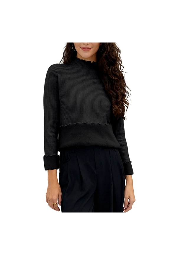 Women's Cold Weather Base Layer with Fleece Lining - Ideal for Skiing, Ice Skating and Winter Outdoor Activities, Warm Long Sleeve Top for Active Women - Black