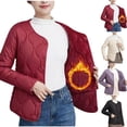 thumbnail image 1 of Women's Cold Weather Plus Size Puffer Jacket Casual V-Neck Solid Color Long Sleeved Parkas Coat S Packable Puffer Jacket(Red 4XL), 1 of 6