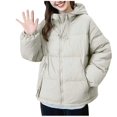thumbnail image 1 of Women's Cold Weather Plus Size Puffer Jacket Casual and Long-Sleeved Hooded Solid-Color Pocket Zipper Padded Jacket Packable Puffer Jacket(Beige M), 1 of 5