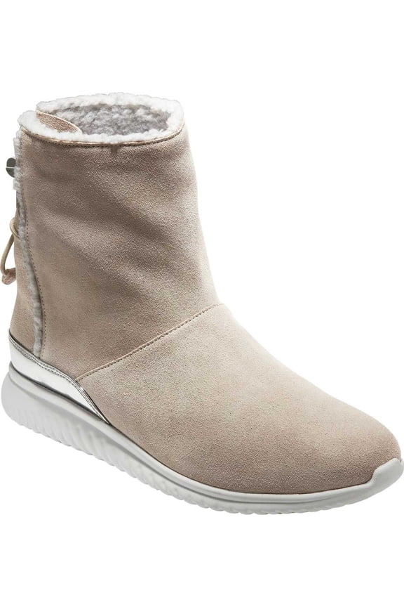 Women's Cole Haan StudioGrand Waterproof Pull On Boot Dove Suede/Faux Vapor Grey Shearling/Optic White 7 B