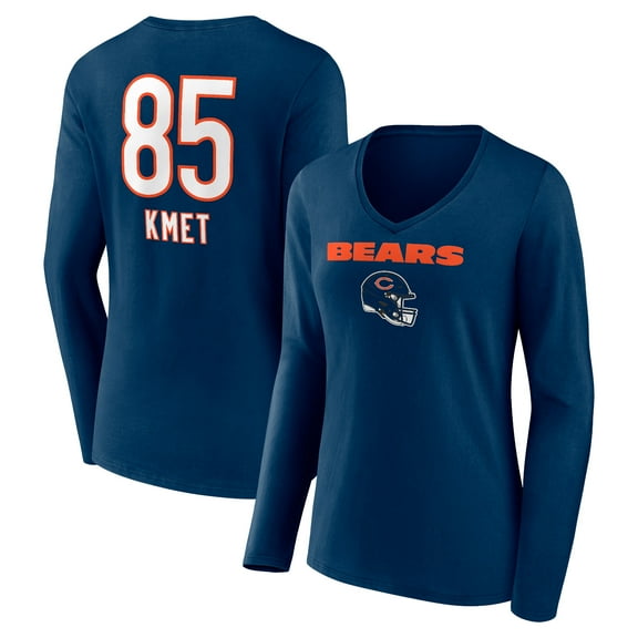Women's Cole Kmet Navy Chicago Bears Team Wordmark Player Name & Number Long Sleeve V-Neck T-Shirt