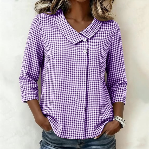Women's Collar Button Quarter Sleeve Blouse, Casual Fashion Top