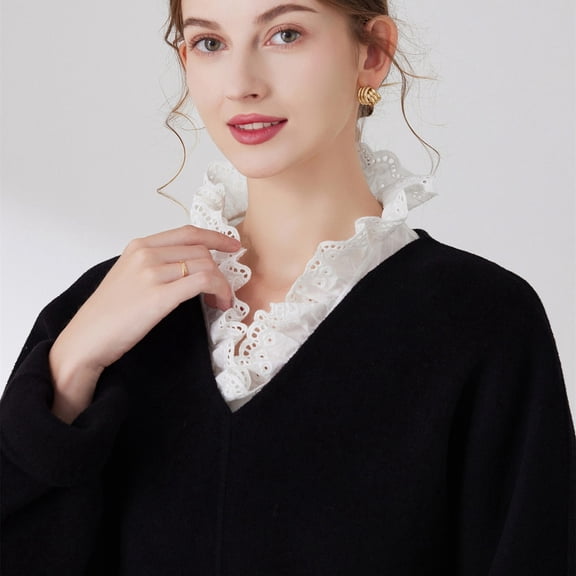 Women's Collar Detachable Half Shirt Collar Ruffle Collar Womens Colla Shirt Formal Shirts for Women Button Shirt Button up Half Shirts with Pearls on Them Women Blouse under Sweater Shirt Women Colla