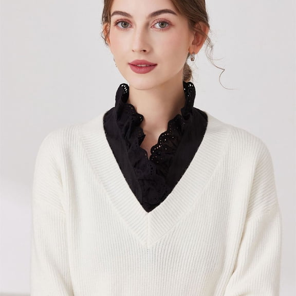 Women's Collar Detachable Half Shirt Collar Ruffle Collar Womens Colla Shirt Formal Shirts for Women Button Shirt Button up Half Shirts with Pearls on Them Women Blouse under Sweater Shirt Women Colla