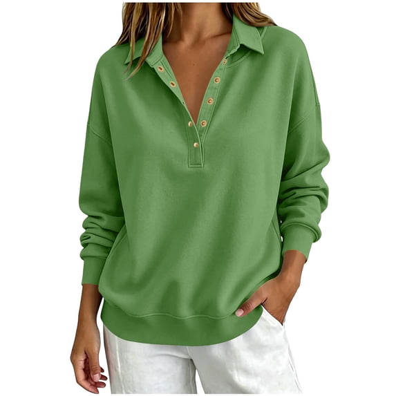 Women's Collar Long Sleeve Sweatshirt, Fall Winter Button V-Neck Sweatshirt, Oversized Soft Comfy Long Sleeve Pullover Shirt for Streetwear Daily Work
